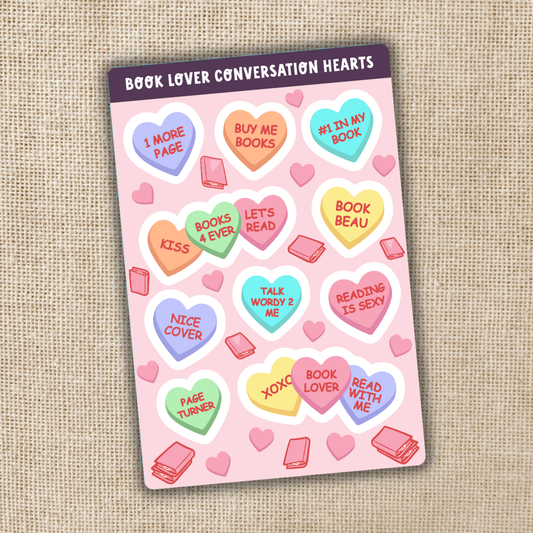 Book Lover Conversation Heart Sticker Sheet