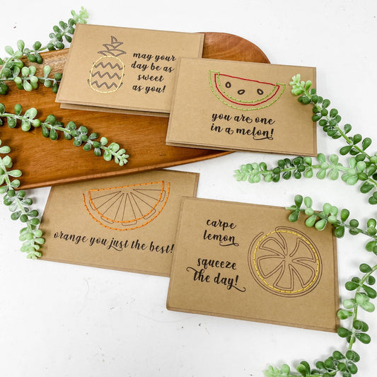 Fruity Hand-Stitched Greeting Cards