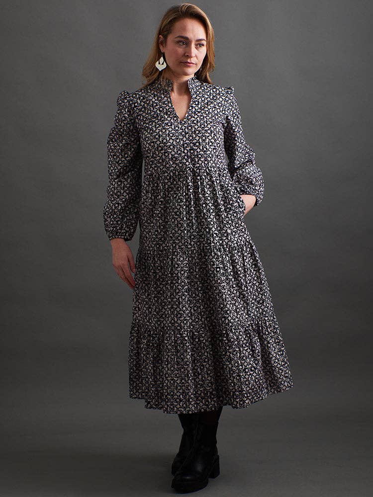 Norah Black Botanical Tiered Dress