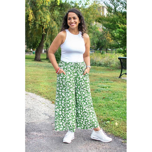 Trousers-Crop: Brambles - Olive-Organic: XL
