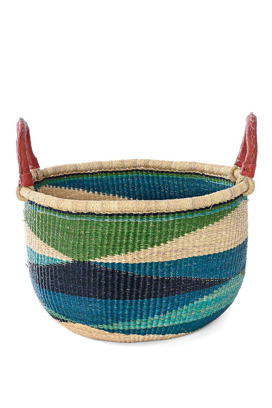 Shades of Blue Triangle Design Double Handle Bolga Basket