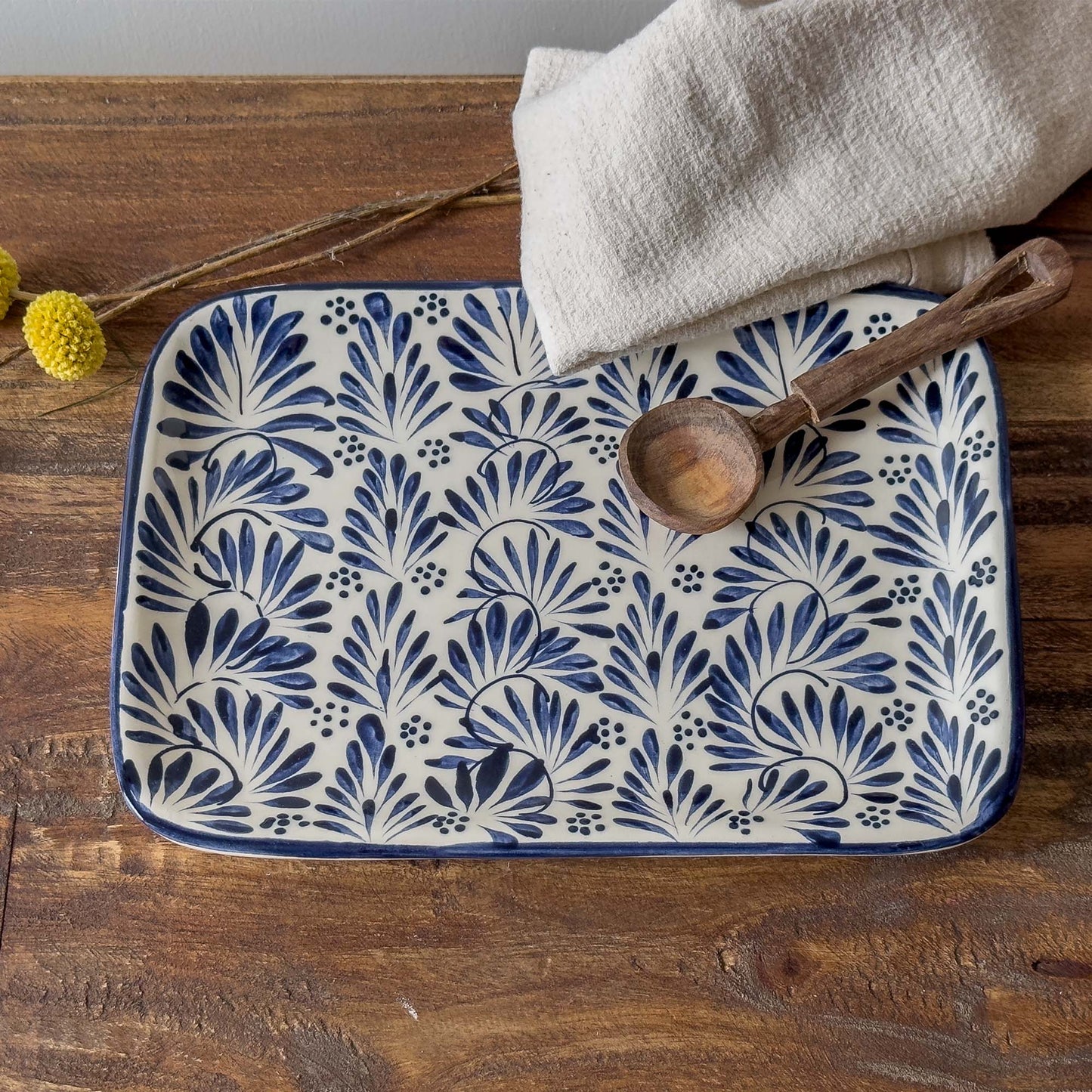 Mexican Ceramic Blue Plumeado Serving Platter
