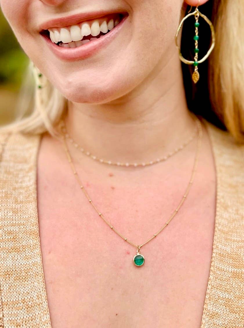 Round Faceted Sea Green Glass Pendant