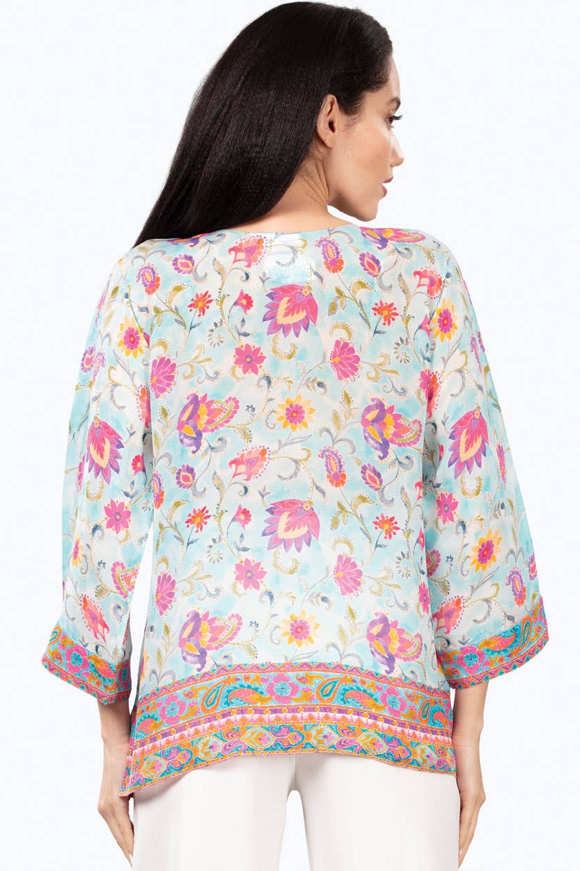 Daya Cupro Tunics : Sky Blue Multi Floral / S/M