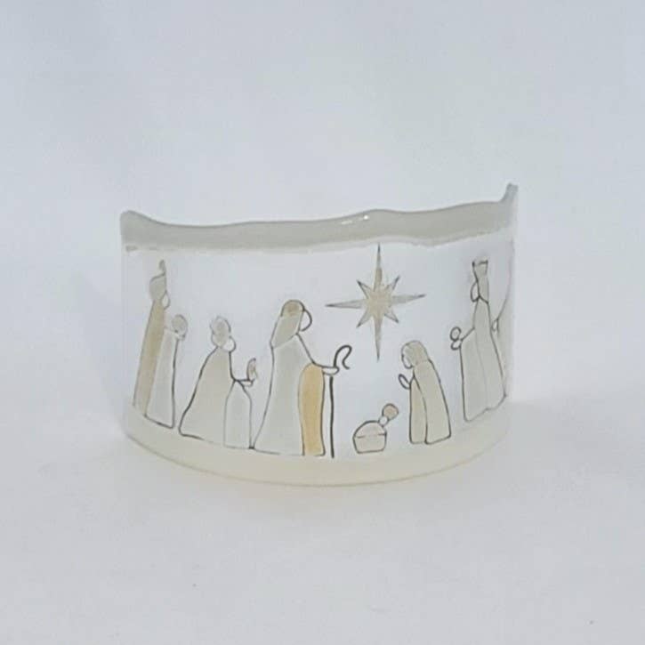 Fused Glass White Curved Nativity