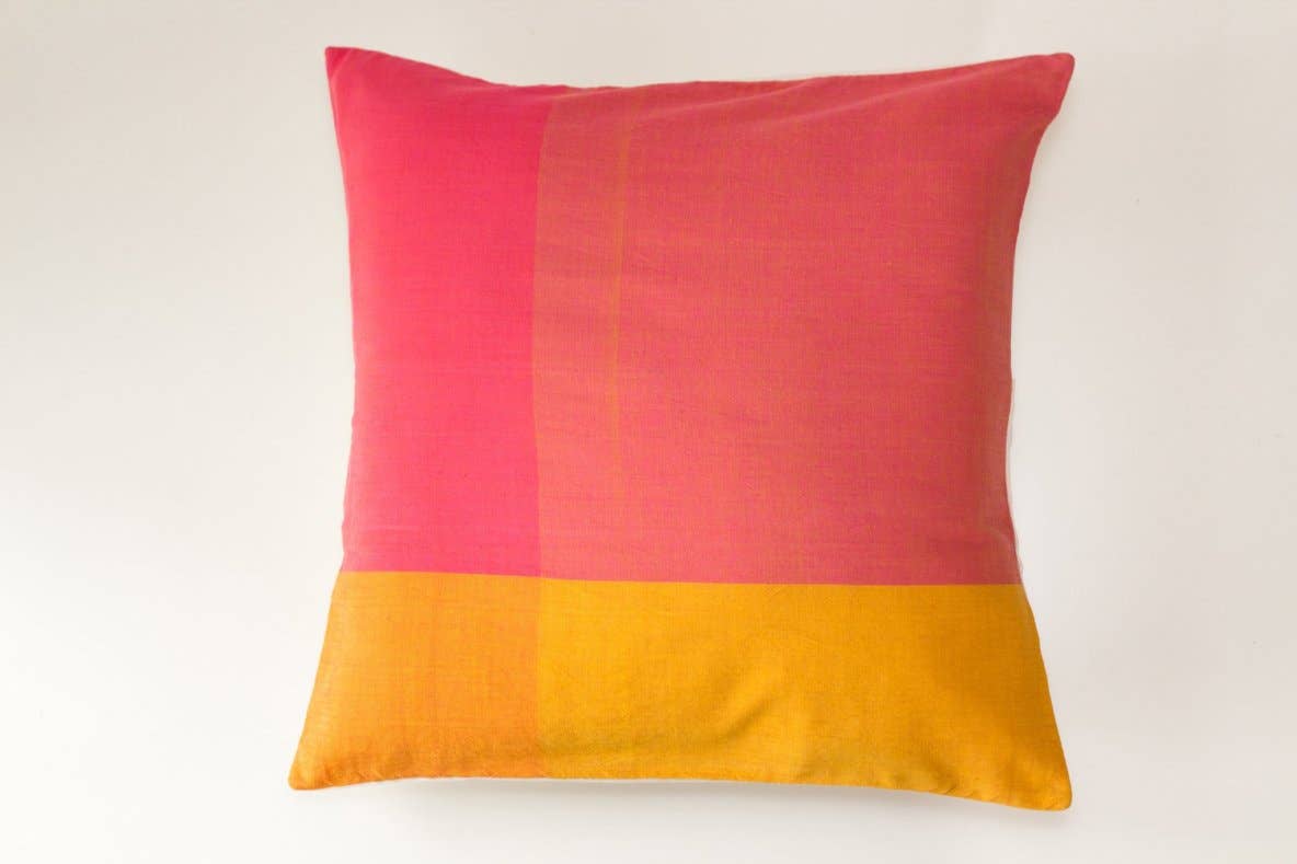 Four Colors Pink Handwoven Pillow with Insert
