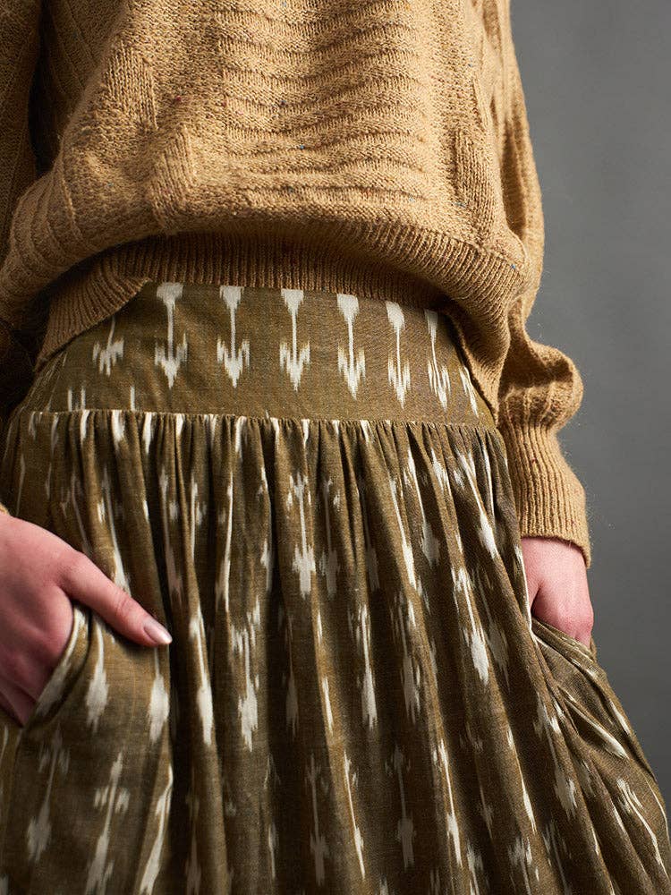 Mila Olive Ikat Midi Skirt