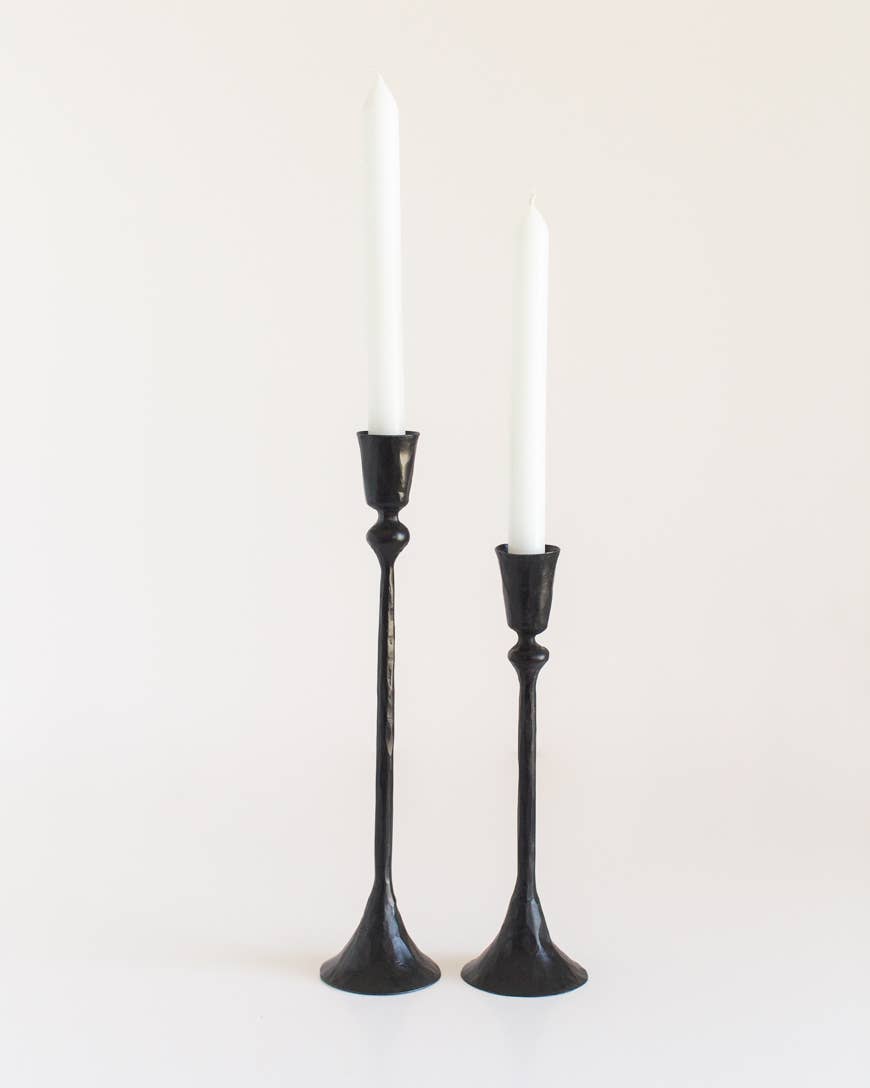 Black Gemini Hand-Forged Iron Candle Stands: Set of 2