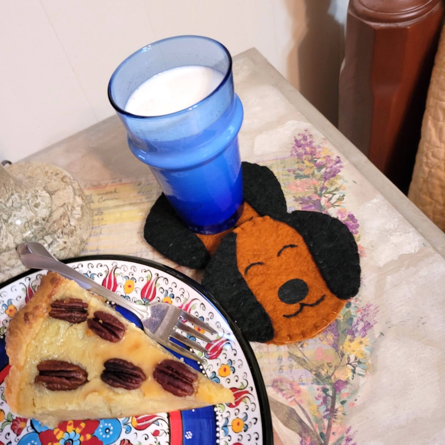 Brown Dog Felted Wool Drink Coaster