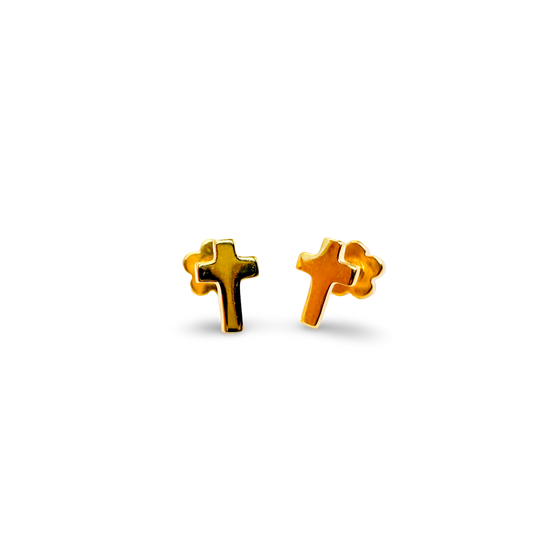Cross Tiny Gold Stud Earrings