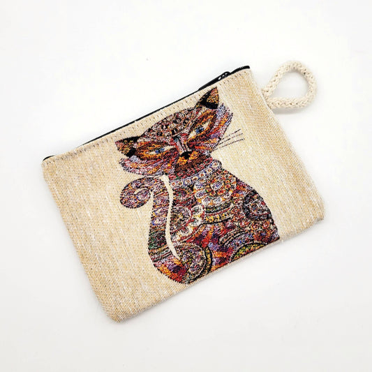 Cat Woven Tapestry Pouch