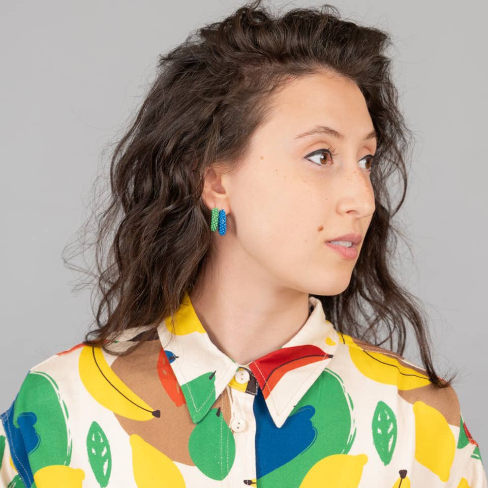 Purple Pop of Color Beaded Hoop Earrings