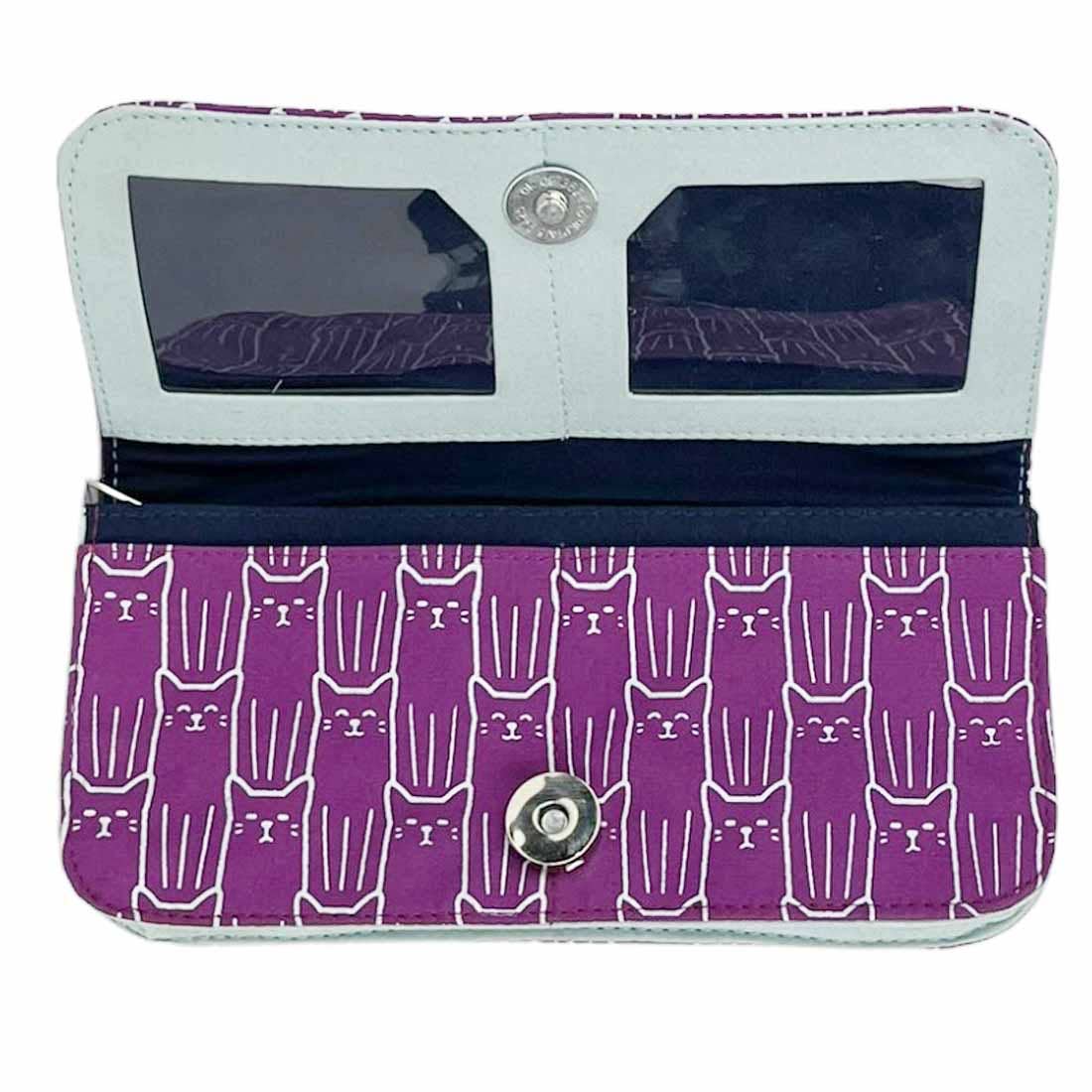 Purple Cat Print Long Wallet