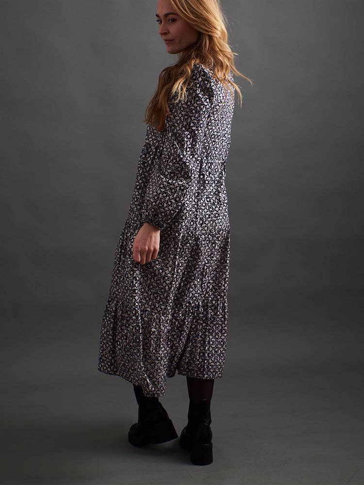 Norah Black Botanical Tiered Dress
