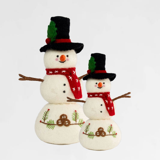 Red Scarf Felt Snowman Figurine