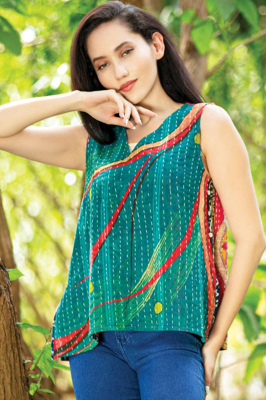Reversible Kantha Sleeveless Top : L/XL