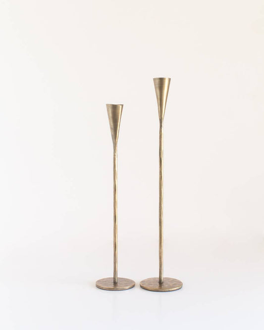 Brass Finished Phoenix Hand-Forged Iron Candle Stand Set