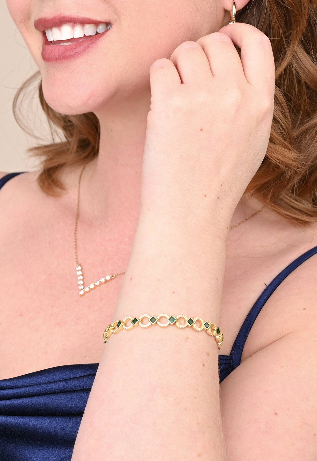 Gilded Halo Bracelet in Emerald