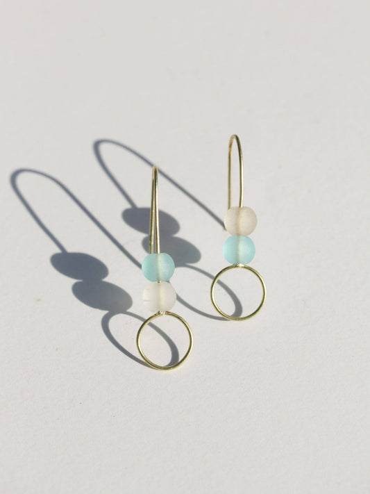 Aqua Surf Sea Glass Stack Earrings