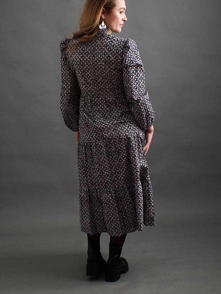 Norah Black Botanical Tiered Dress