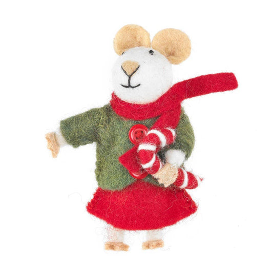 Handmade Felt Biodegradable Christmas Mouse Ornament