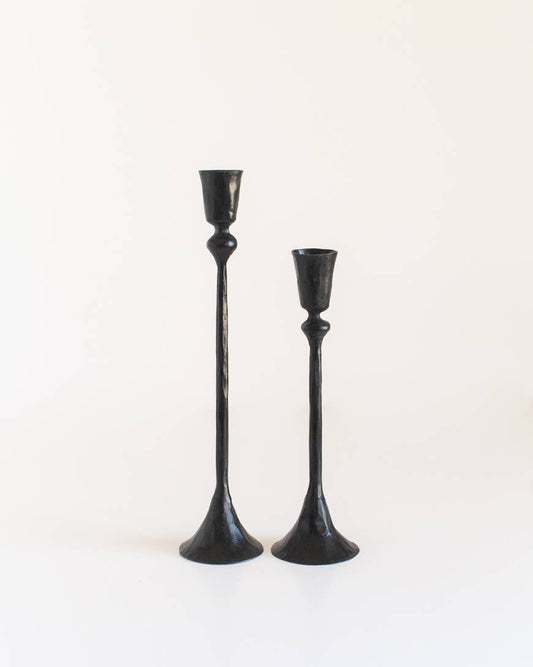 Black Gemini Hand-Forged Iron Candle Stands: Set of 2