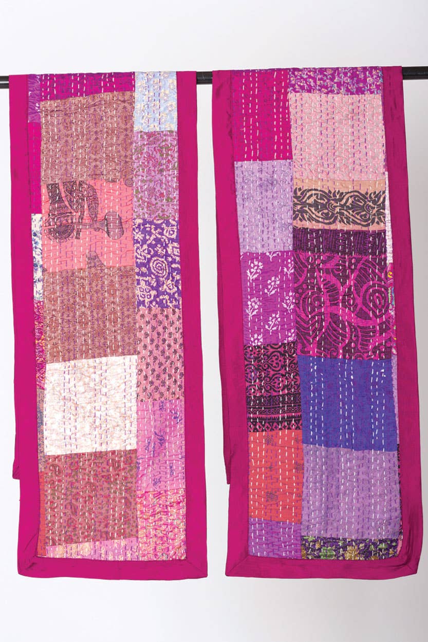 Purple Kantha Silk Table Runner