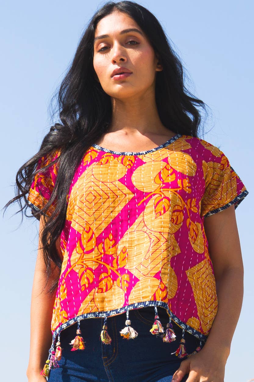 Cotton Kantha Crop Top