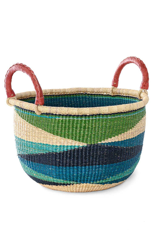 Shades of Blue Triangle Design Double Handle Bolga Basket