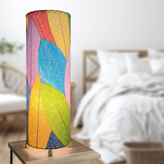 Multi Shade Cocoa Leaf Cylinder Table Lamp