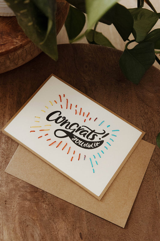 Congrats You Did It! Hand-Stitched Greeting Card