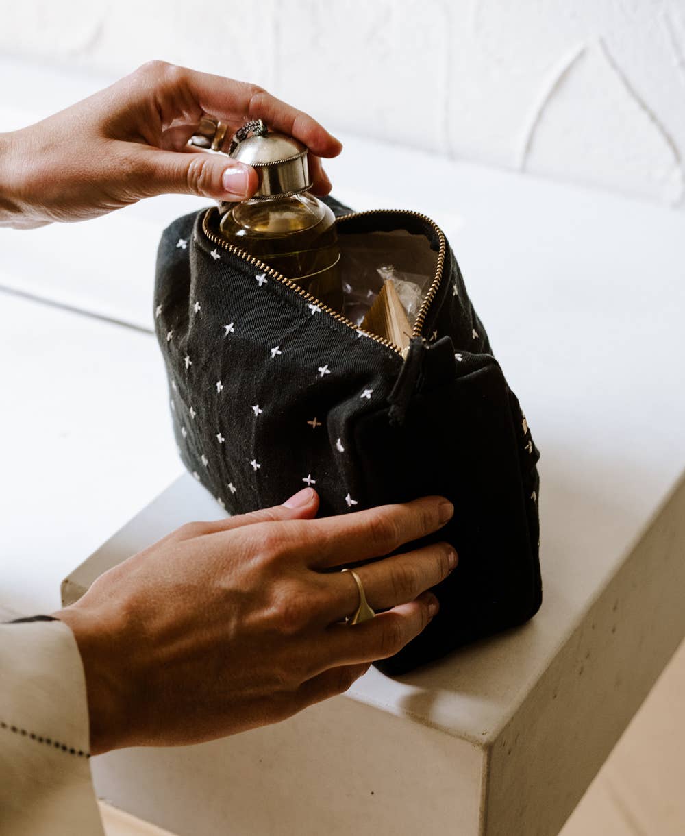 Rust Cross-Stitch Toiletry Bag