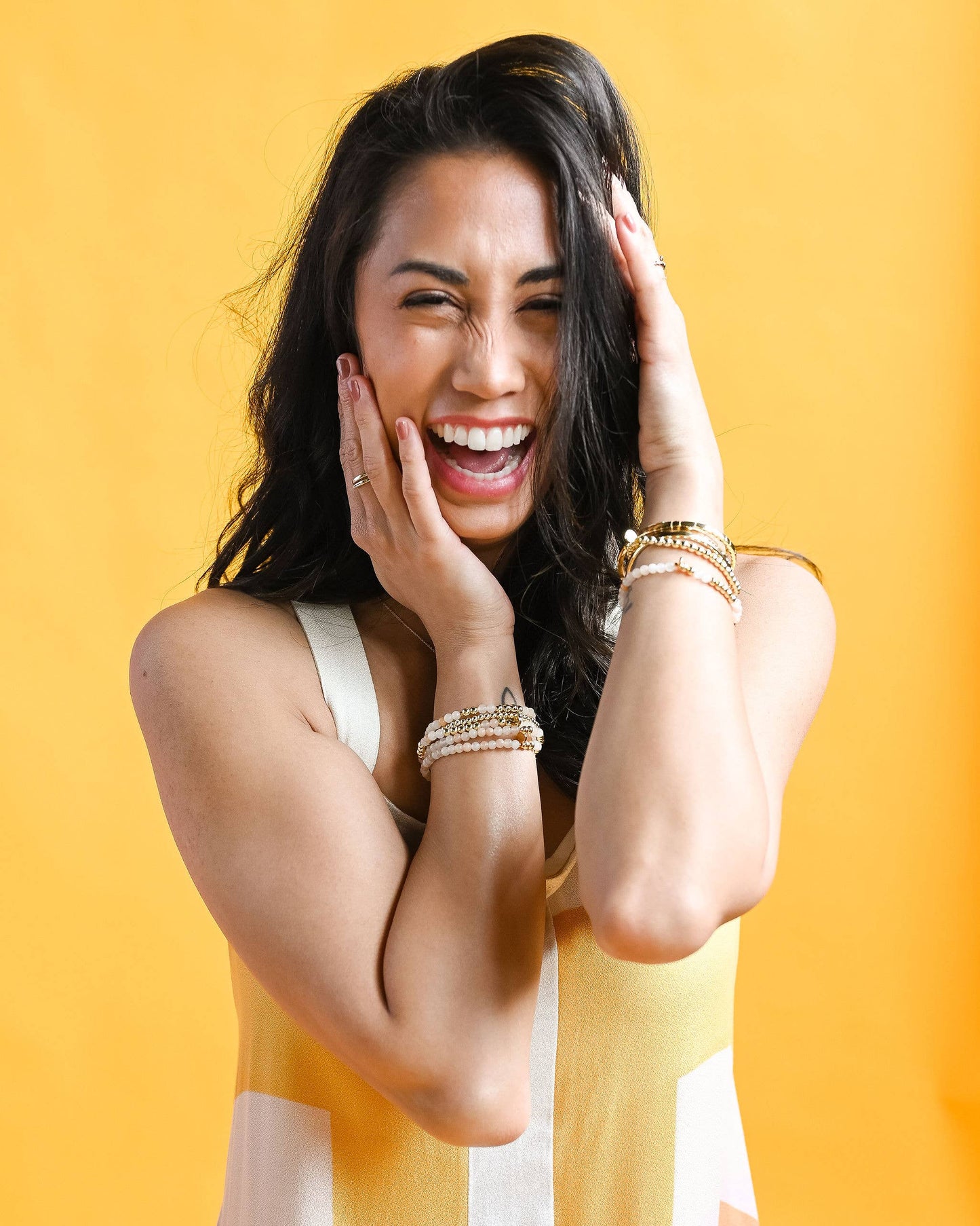 MOTHER Morse Code Bracelet in Pink Aventurine & Mother of Pearl