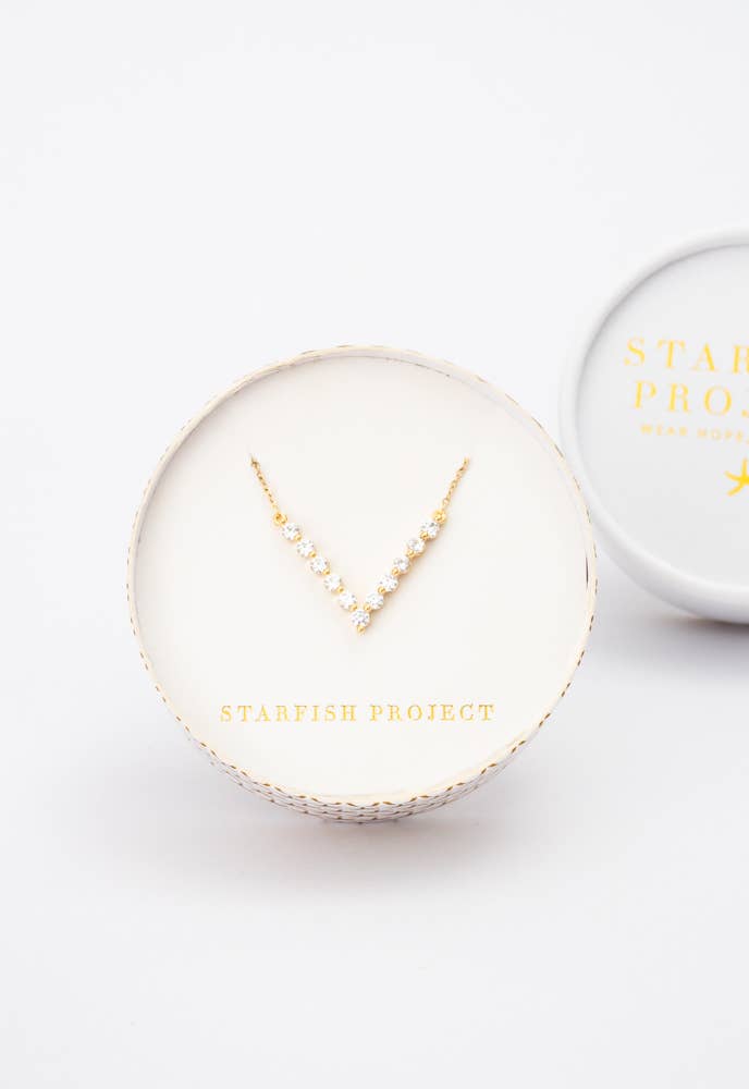 Brilliance V-Bar Chevron Zircon & Gold Necklace