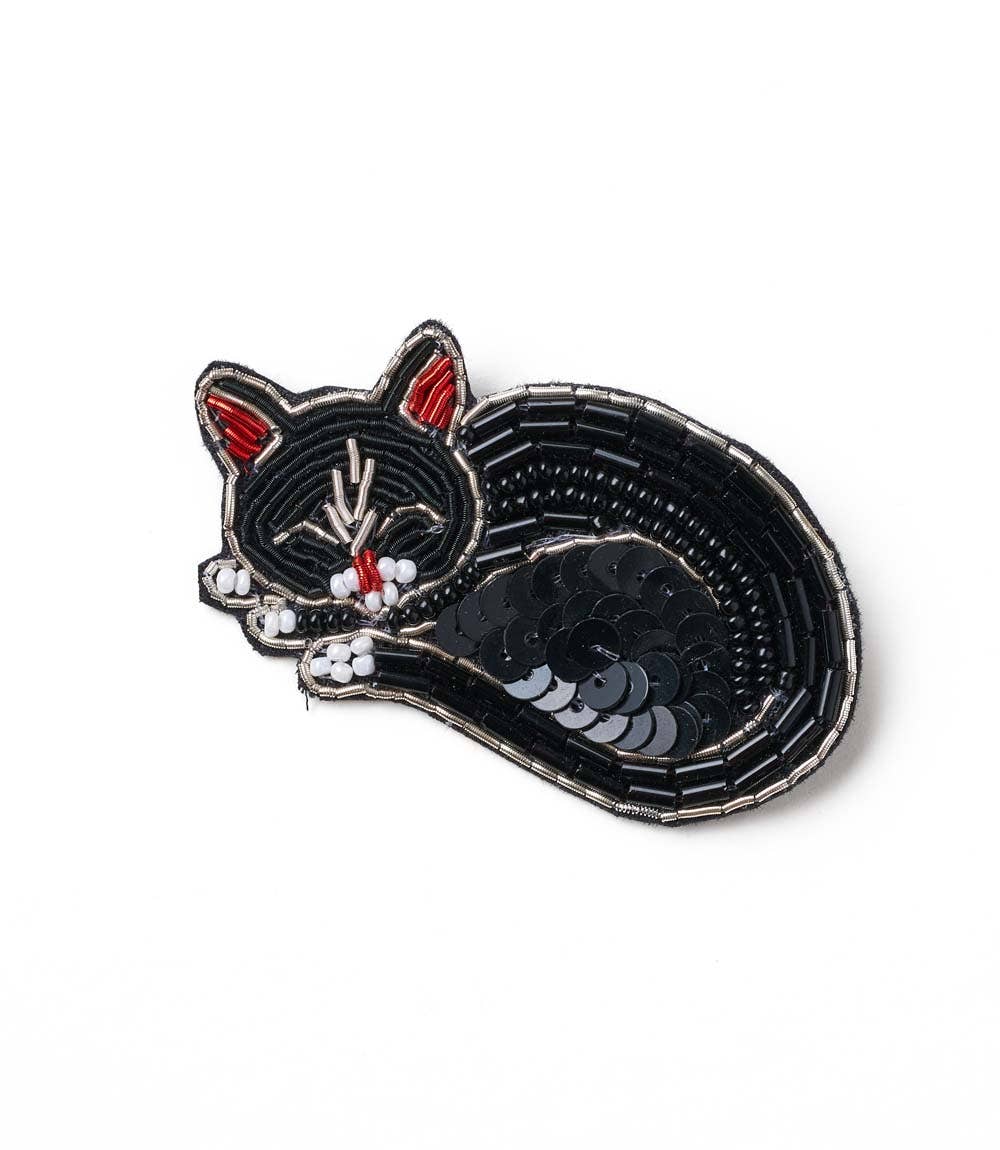 Bala Mani Beaded Sleeping Cat Brooch
