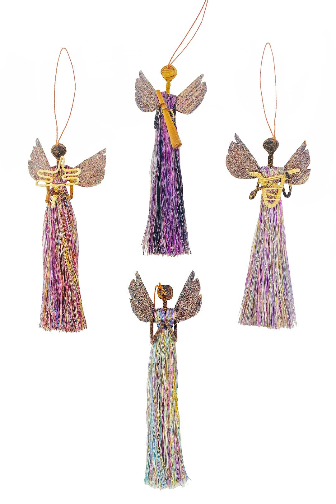 Rainbow Shimmer Banana Fiber & Thread Angel Ornament