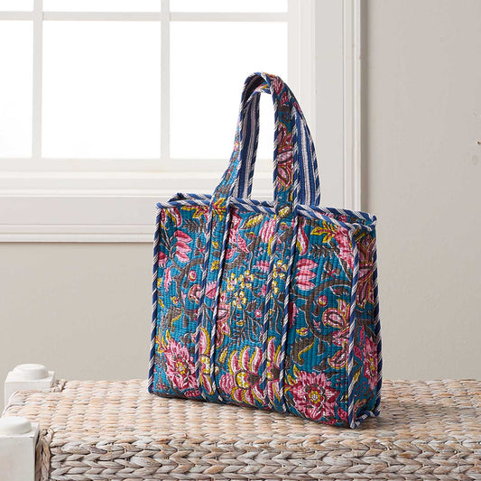Bright Flowers Quilted Tote Bag