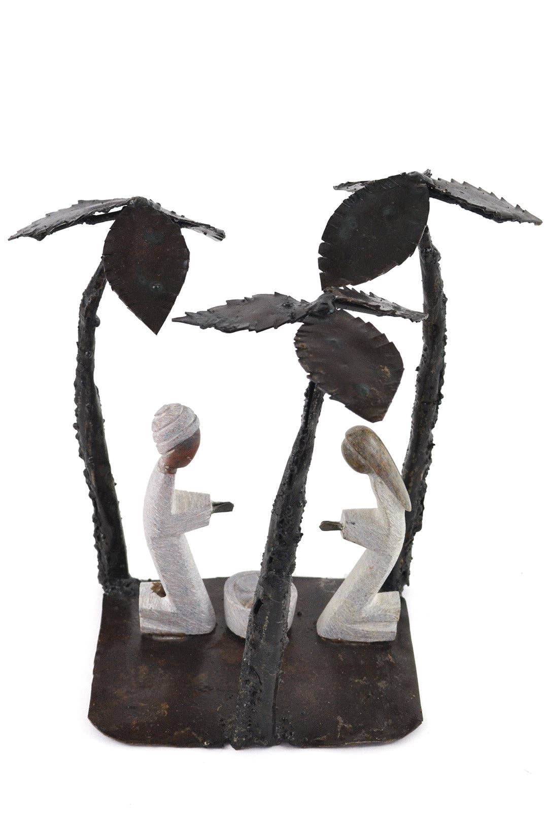 Zimbabwean Springstone & Metal Palm Tree Nativity Scene