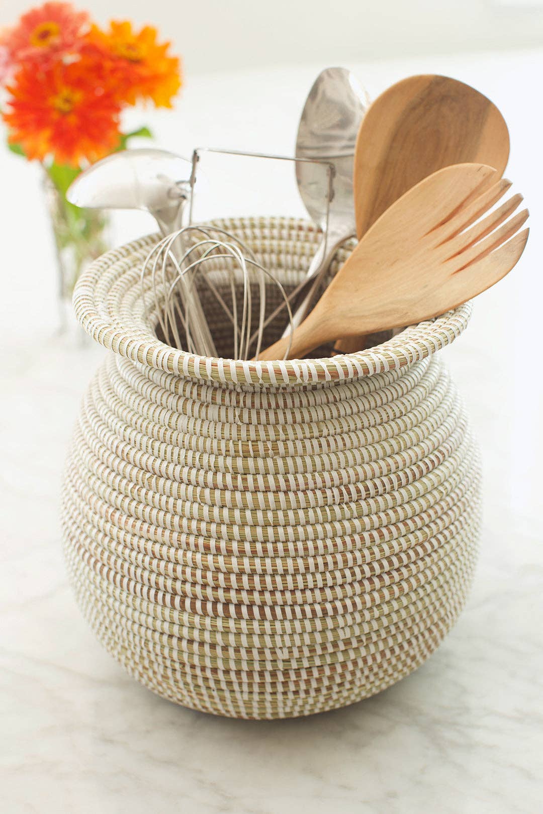 White Senegalese Kitchen Basket or Vase