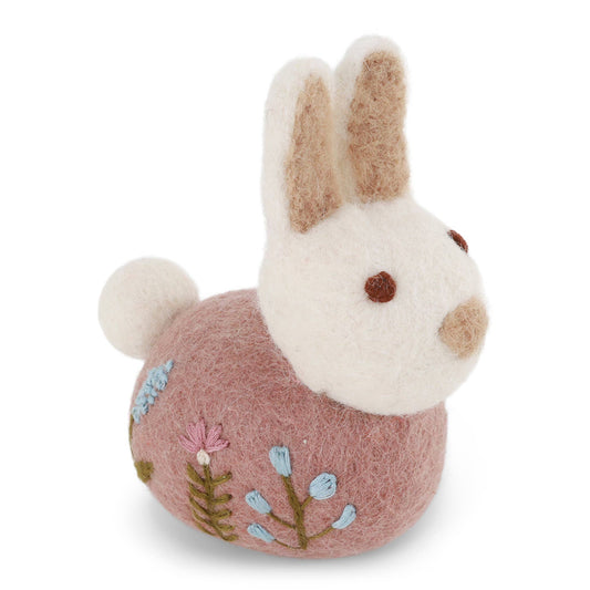 Sitting Bunny with Flower Embroidery