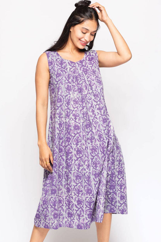 Purple Manisha Block Print Cotton Dress