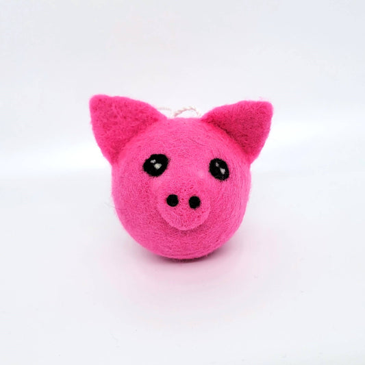 Pig Felted Wool Ball Ornament