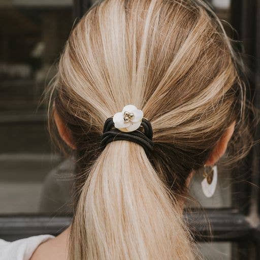 Mother of Pearl Flower Hair Tie Ponytail Holder