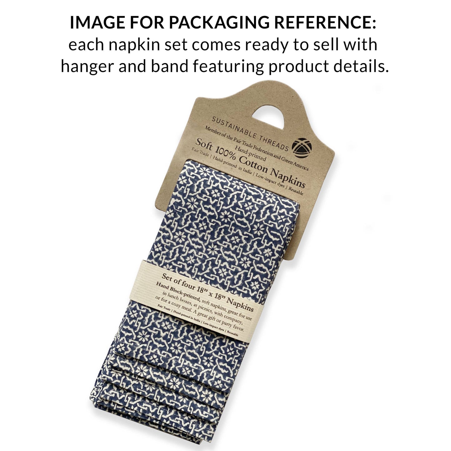 Cotton Napkins | Hand Block Printed | Mosaic Sage | Set of 4