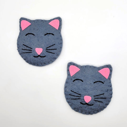 Grey Kitty Cat Felted Wool Drink Coaster