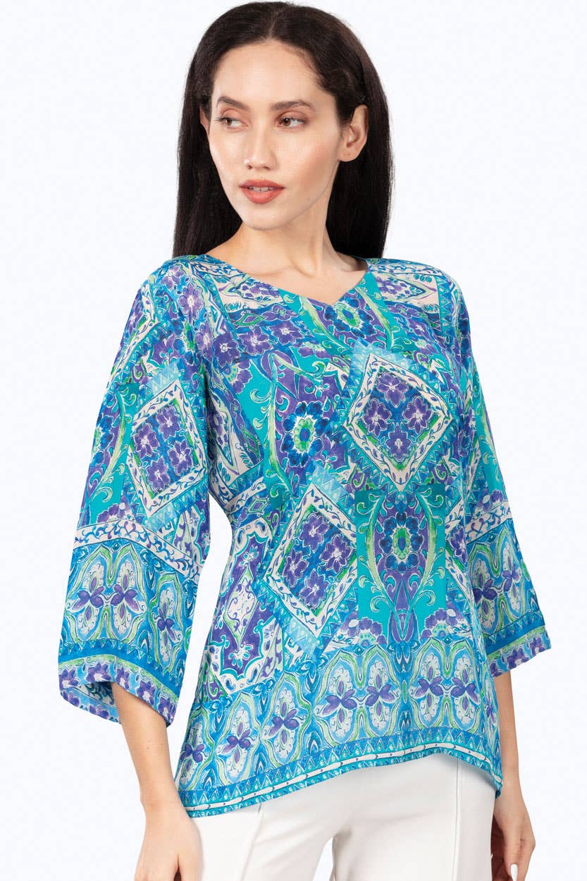 Daya Cupro Tunics : Sky Blue Multi Floral / S/M