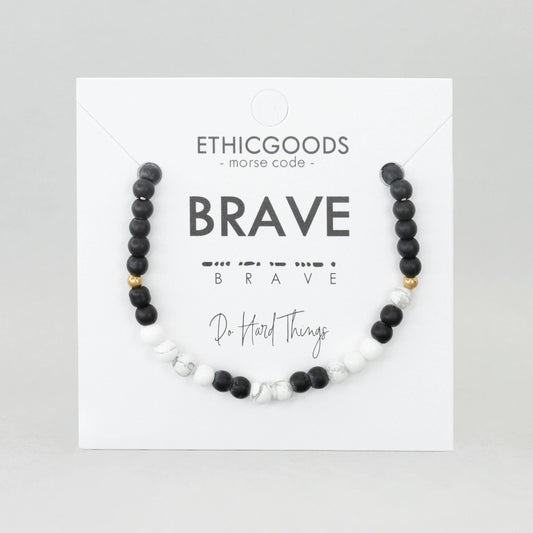 BRAVE Morse Code Bracelet in Onyx & Howlite