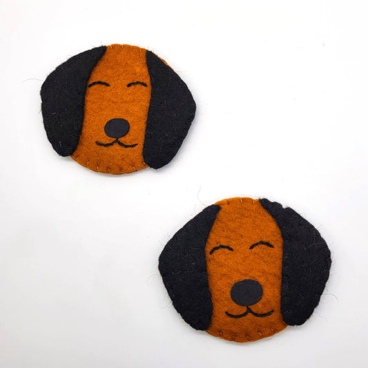 Brown Dog Felted Wool Drink Coaster