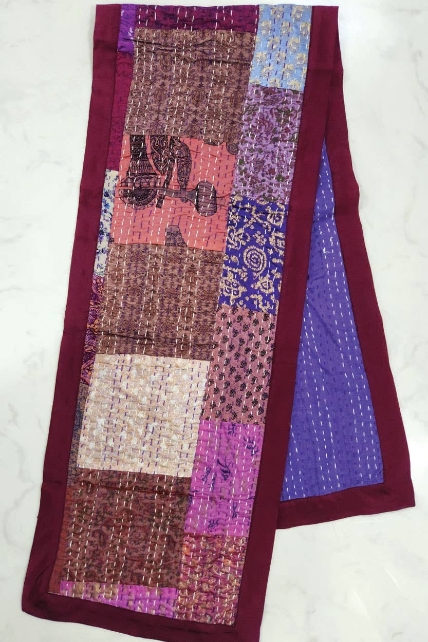 Purple Kantha Silk Table Runner