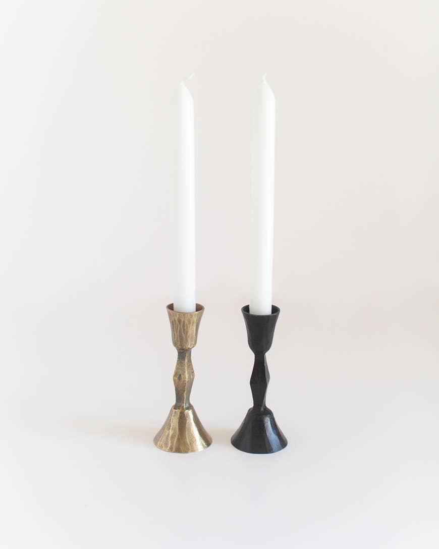 Black Low Diamond Hand-Forged Iron Candle Stand